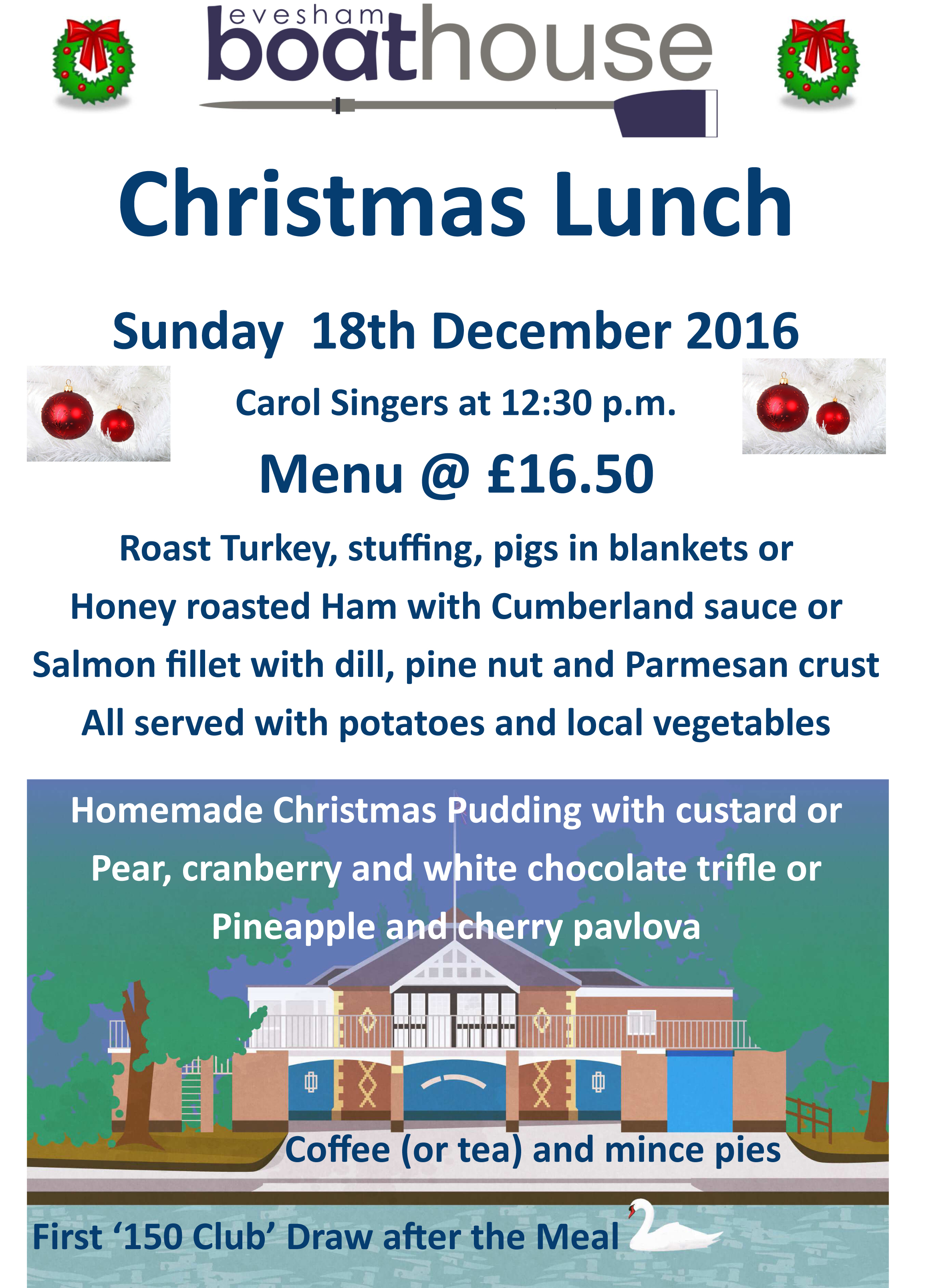 2016 12 Noticeboard '150 Club' Christmas Lunch Poster Sunday 18t
